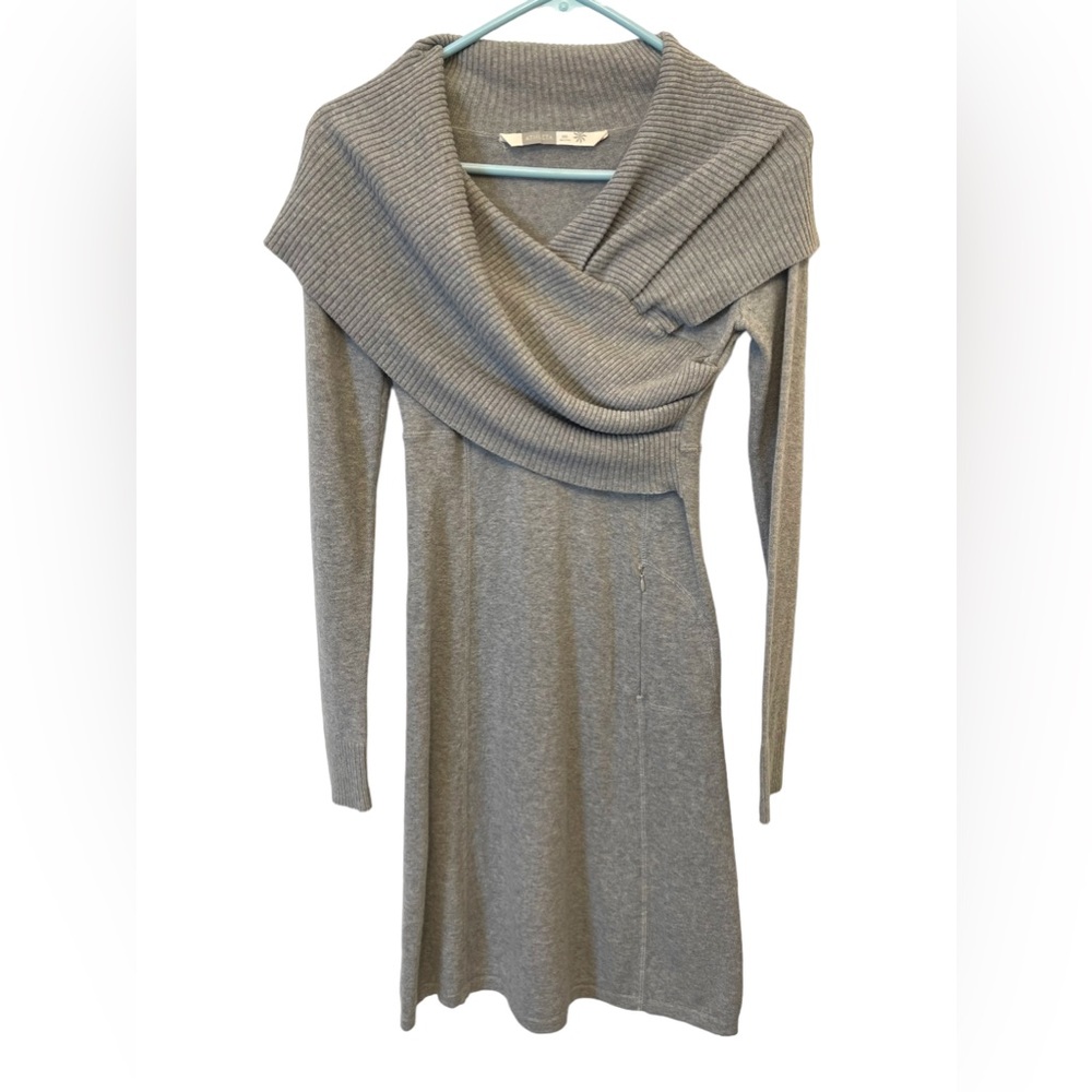Athleta Suchi Knee  Dress Wool Blend Organic Cotton Siz XXS Grey Zip Pocket
